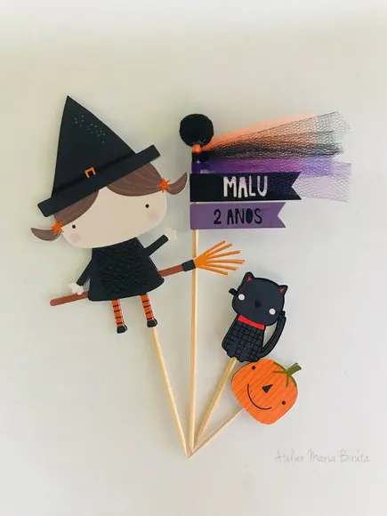 Topo de Bolo Bruxinha Halloween
