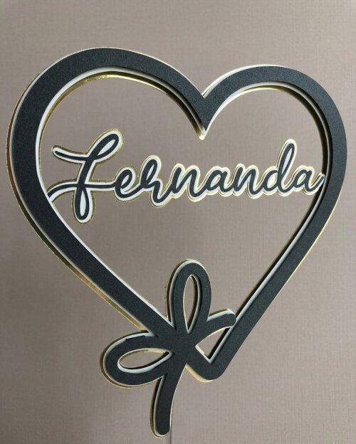 Topo de bolo coração personalizado  luxo