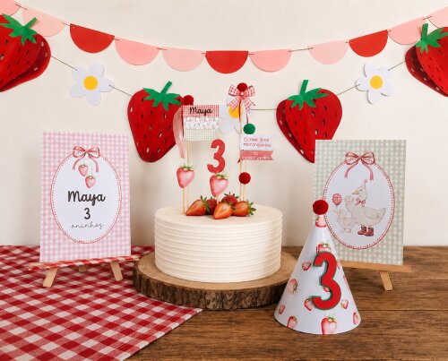 Kit Festa Personalizada Morangos e Patinhos para Aniversário Infantil