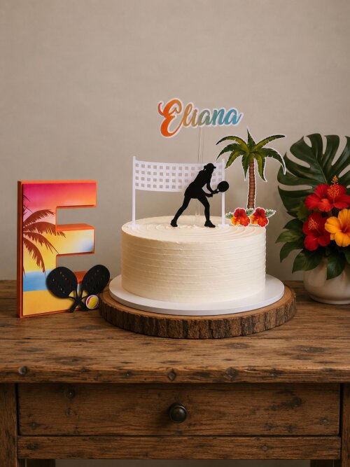 Topo de Bolo Beach Tênnis + Letra 3d