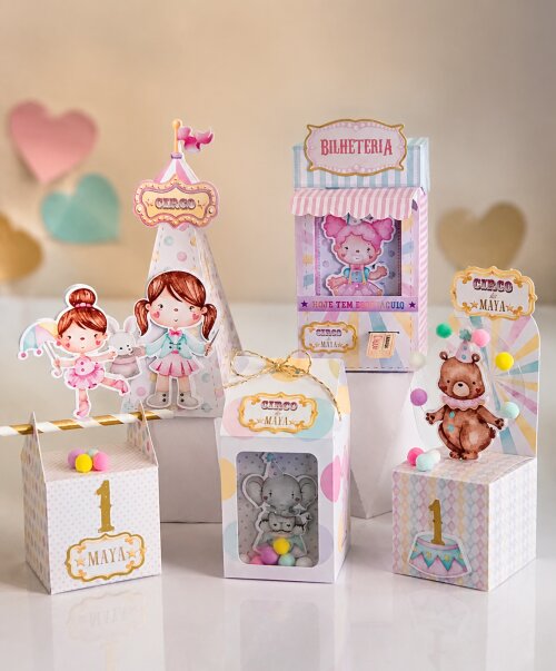 Caixinhas para Lembrancinha Circo Rosa Luxo
