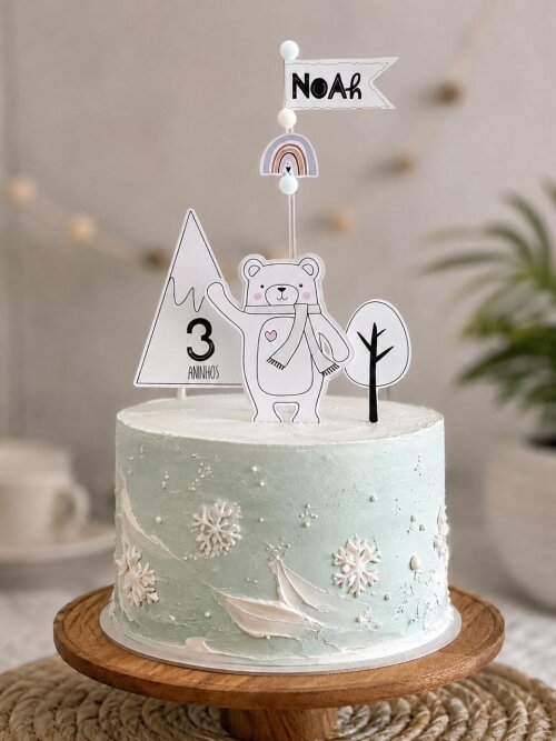 Topo de bolo urso polar minimalista