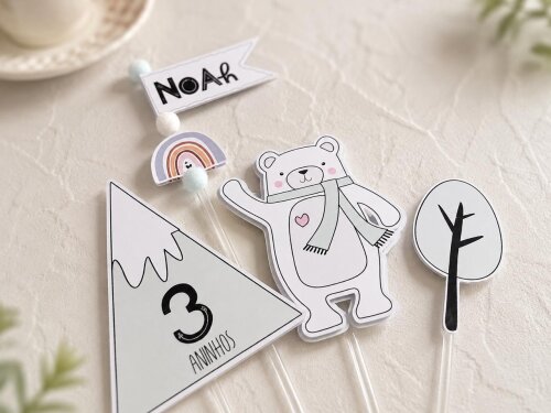 Topo de bolo urso polar minimalista