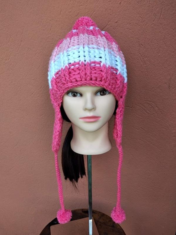 Gorro Infantil de crochê com tapa orelhas e pompom