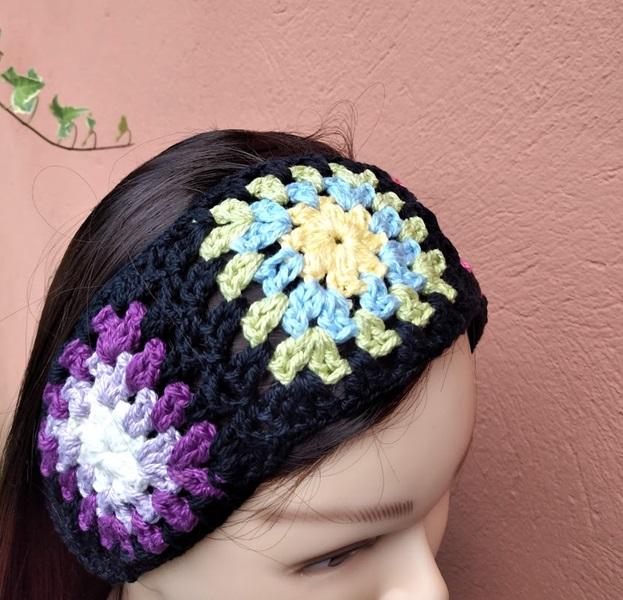 Faixa para cabelo em crochê - headband - squares coloridos