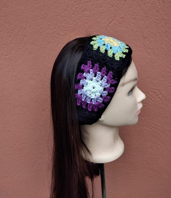Faixa para cabelo em crochê - headband - squares coloridos