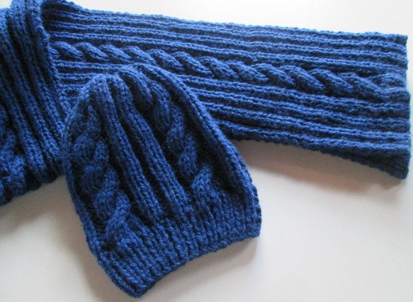 Cachecol e gorro   masculino em tricô  trançado- azul