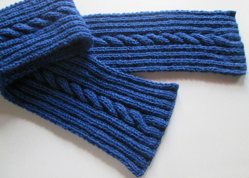 Cachecol e gorro   masculino em tricô  trançado- azul