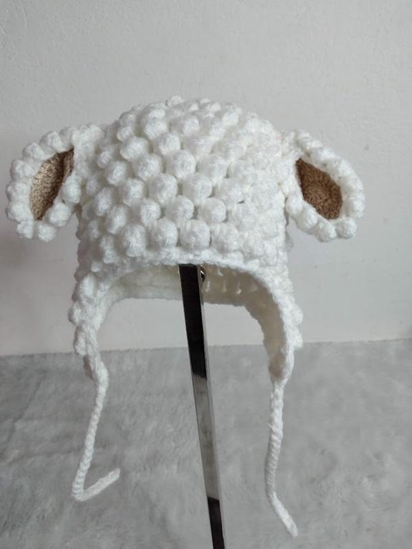 Gorro Infantil de tricô com orelhinhas - Carneirinho