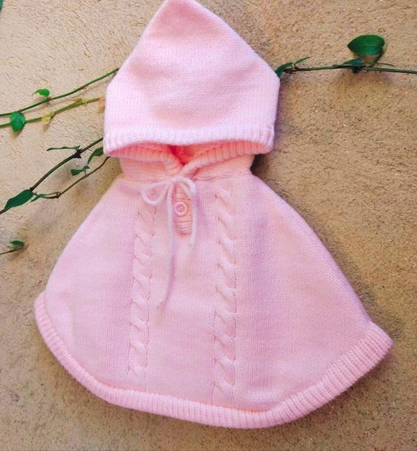 Poncho Capinha Tricô  - rosa