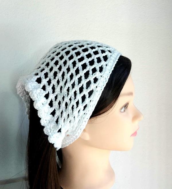 Bandana em  Crochê  arcos branca- lenço para cabelos