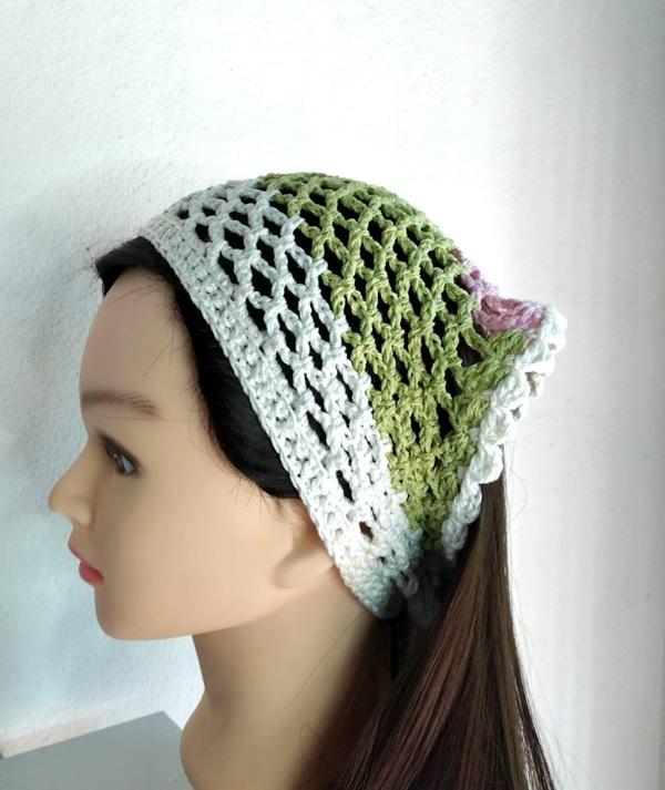 Bandana em  Crochê  arcos cores- lenço para cabelos