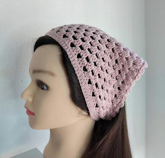 Bandana em  Crochê  rosa - lenço para cabelos