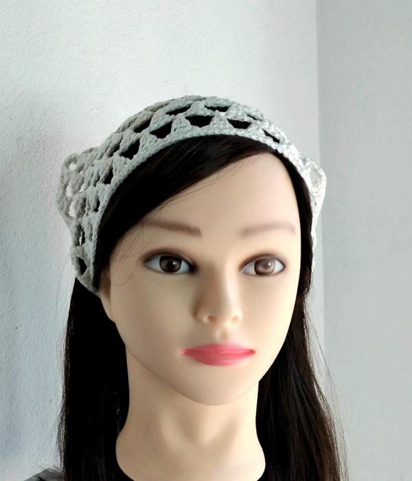 Bandana em  Crochê  off white - lenço para cabelos