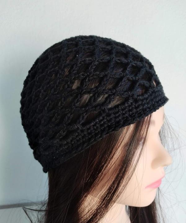 Gorro headpiece em crochê artesanal preto
