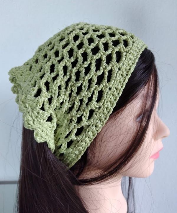 Bandana em  Crochê  arcos verde- lenço para cabelos