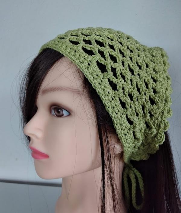 Bandana em  Crochê  arcos verde- lenço para cabelos
