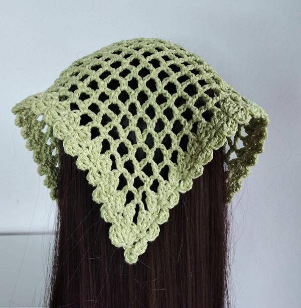Bandana em  Crochê  arcos verde- lenço para cabelos