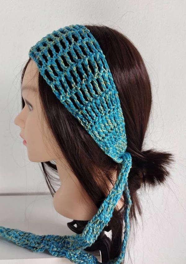 Faixa de cabelo em crochê azul mesclado - artesanal