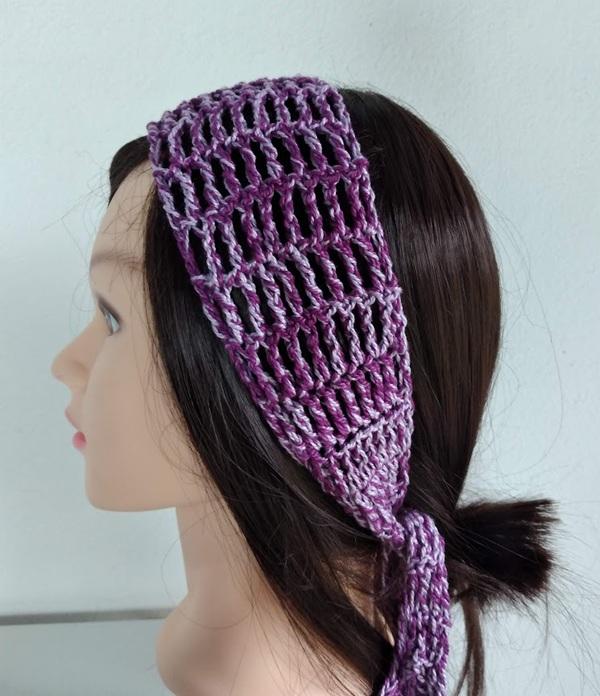 Faixa em crochê  roxo mesclado para cabelo - estilo headband