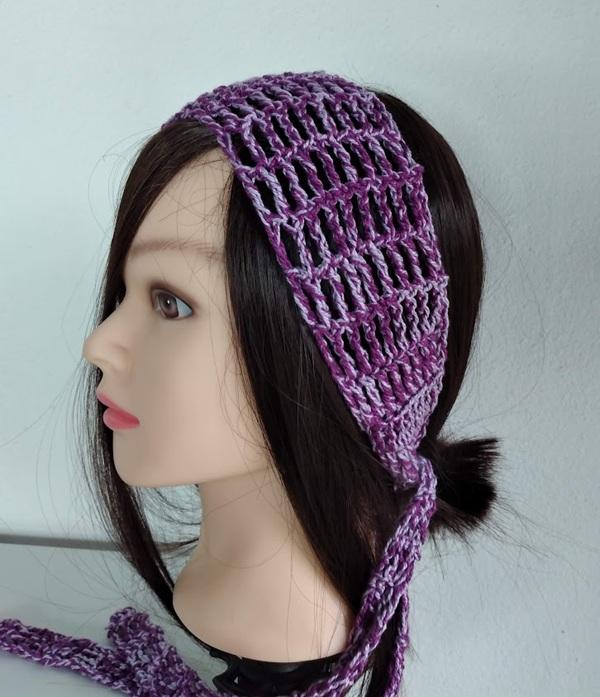 Faixa em crochê  roxo mesclado para cabelo - estilo headband
