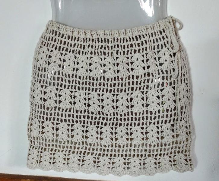 Saia saída de praia em crochê -  natural