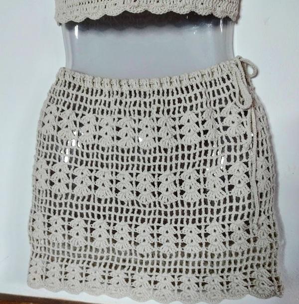 Saia saída de praia em crochê -  natural