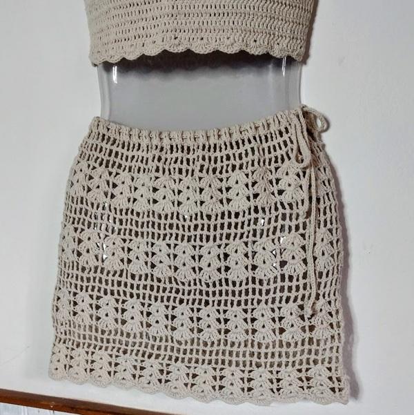 Saia saída de praia em crochê -  natural
