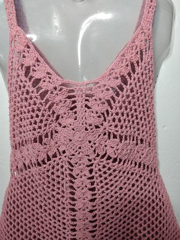 Saída de praia  vestido em crochê   - rosa