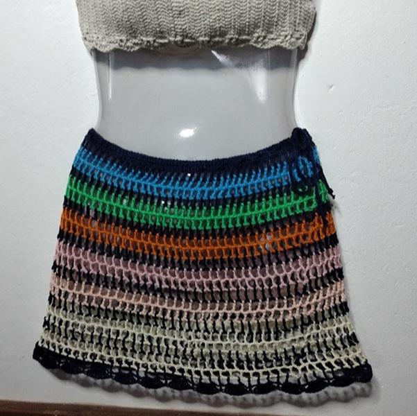 Saia saída de praia em crochê -  colorida