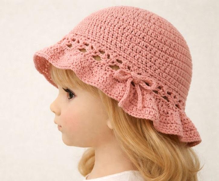 Chapéu infantil  de crochê - rosa