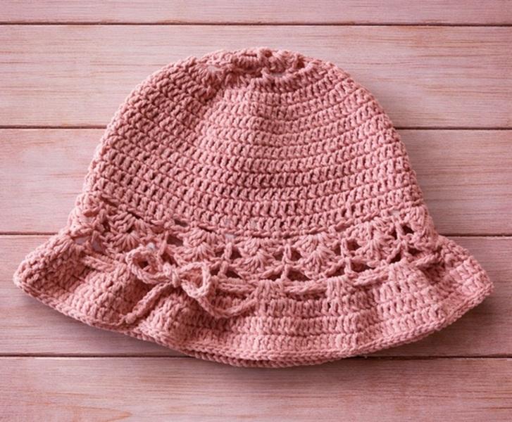 Chapéu infantil  de crochê - rosa