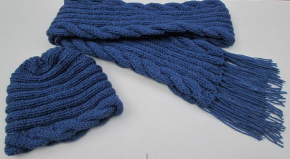 Cachecol e Gorro em Trico - Azul