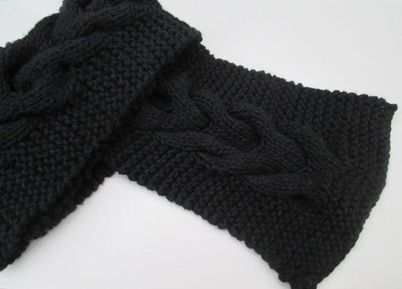 Cachecol em Tricô com Trança - Preto