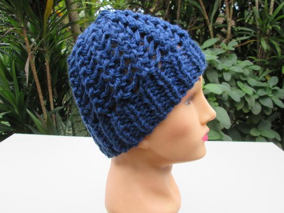 Conjunto Cachecol Maxi Gola e Gorro em Tricô- Azul