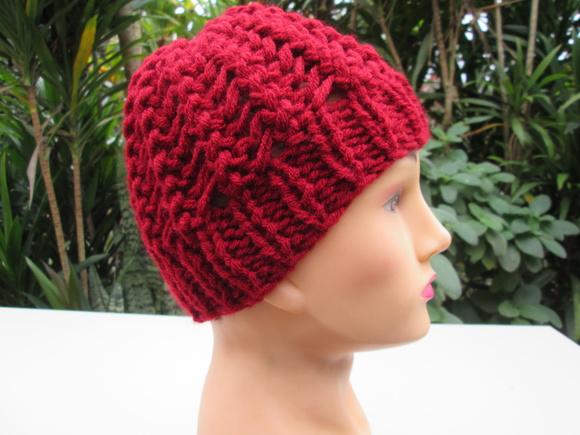 Conjunto Cachecol Maxi Gola e Gorro em Tricô- Vinho
