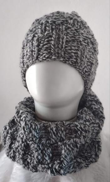 Gorro e Gola de Tricô Infantil - Mesclada Cinza