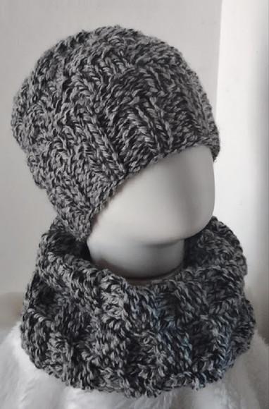 Gorro e Gola de Tricô Infantil - Mesclada Cinza