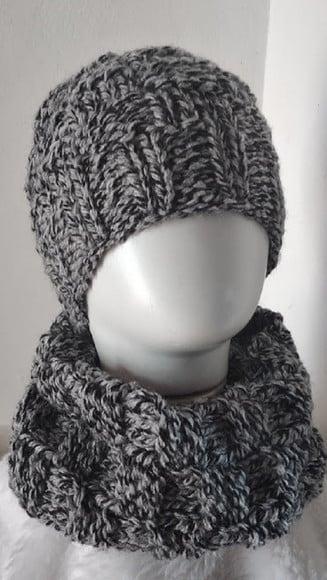 Gorro e Gola de Tricô Infantil - Mesclada Cinza