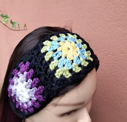 Faixa para cabelo em crochê - headband - squares coloridos