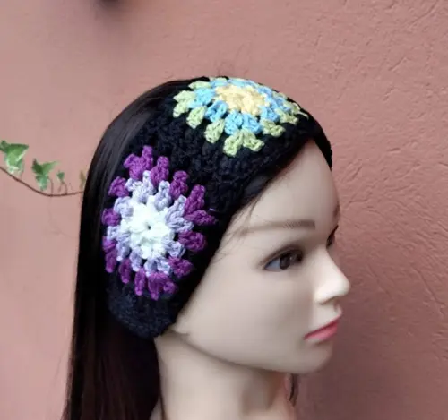 Faixa para cabelo em crochê - headband - squares coloridos