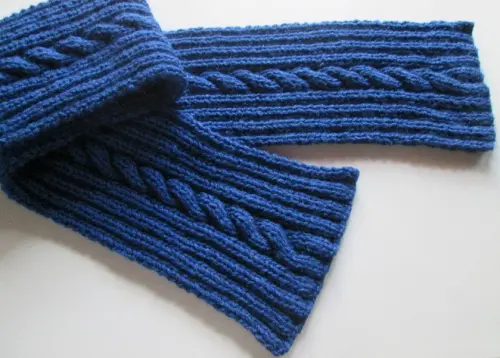 Cachecol e gorro   masculino em tricô  trançado- azul