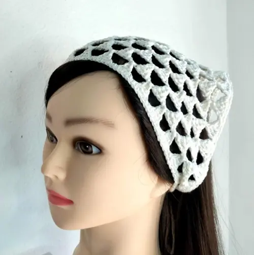 Bandana em  Crochê  off white - lenço para cabelos