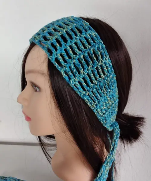 Faixa de cabelo em crochê azul mesclado - artesanal