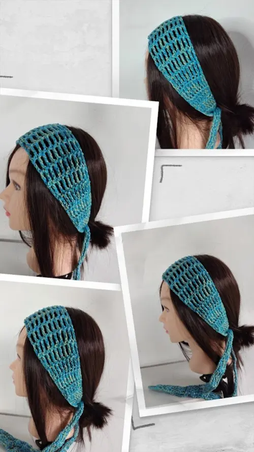 Faixa de cabelo em crochê azul mesclado - artesanal