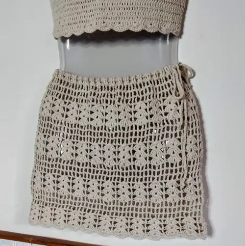 Saia saída de praia em crochê -  natural