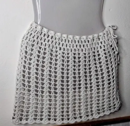 Saia saída de praia em crochê -  branca