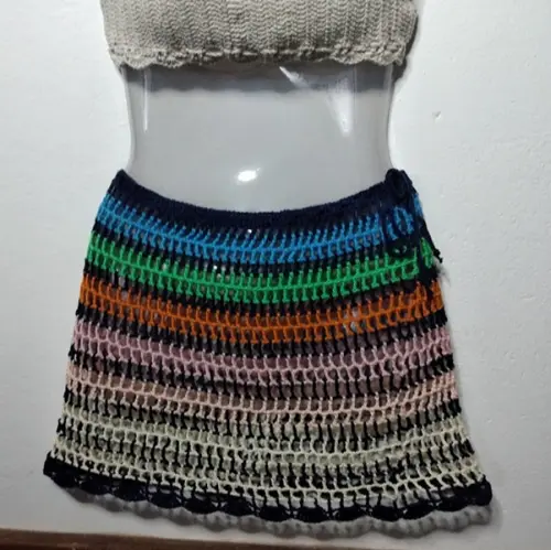 Saia saída de praia em crochê -  colorida