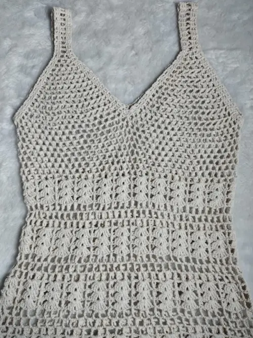 Saída de praia  vestido em crochê   - natural