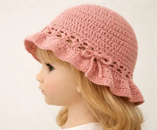 Chapéu infantil  de crochê - rosa